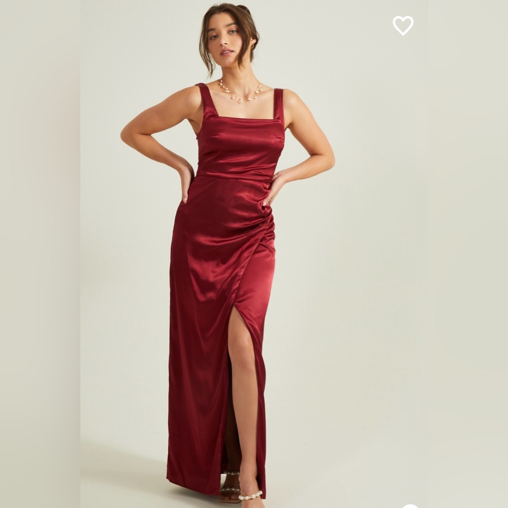 NWT Altar’d State Cora Satin Maxi Dress Burgundy XS